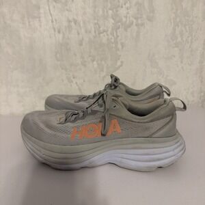 Hoka One One Bondi 8 Womens 10B Shoes Running Sneaker Light Grey Sports
